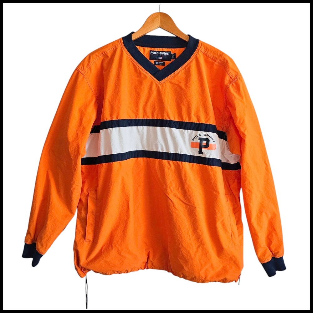 Polo Sport Ralph‎ Lauren Pullover Windbreaker Jacket Orange V Neck Size L